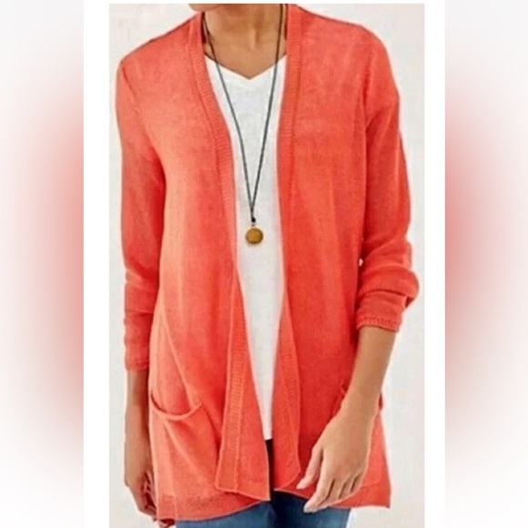 J Jill Coral Linen Blend Cardigan Sweater Pockets Women’s Size XL (821) - Picture 1 of 6